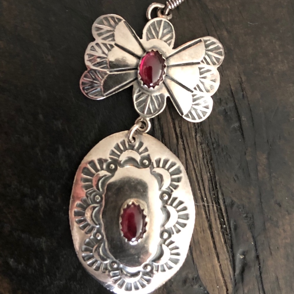 Costume Garnet and Silver Western Earrings
